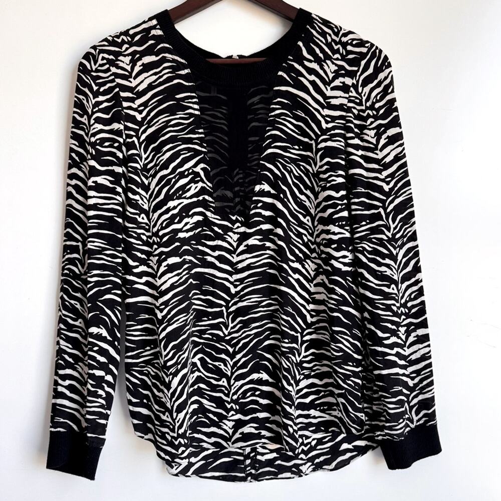 Rebecca Taylor silk blend zebra print‎ Long Sleeve blouse size 8 sheer silk